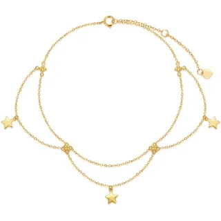 Rikelus 9k Echtgold Stern/Mond Fußkette für Damen Frauen, 375/9ct Gold Fußkettchen Stern Fusskettenchen Schmuck Geschenke Geburtstag Weihnachten 20+5 cm