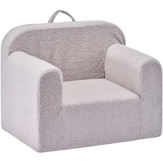 VEVOR Kindersofa Kindersessel aus Schaumstoff mit Armlehnen & Traggriff, waschbares Minisofa aus 28D-Schwamm & Teddyplüsch Kindercouch Lesecouch für Spielzimmer Schlafzimmer Wohnzimmer Grau