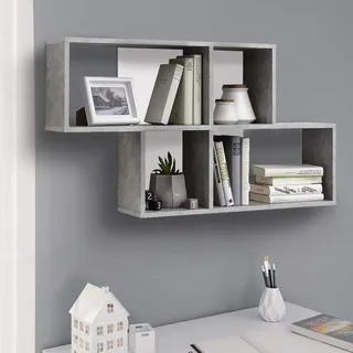 BAKAJI Wandregal, Bücherregal, modernes Design, mit 4 Regalen, Struktur aus MDF-Holz, zweifarbig, Größe 00 x 53 x 9,5 cm, Dekoration für Zuhause, Büro (Grau Weiß)