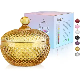 Joeyan Klein Bernstein Bonboniere Glas mit Deckel für Kekse Schokolade Hochzeit Partys Buffet, 350ml Oster Dekorative Vorratsgläser für Haus Küche Badezimmer, Farbig Schmuck Vorratsdosen Glas