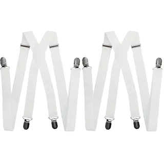 axy Hosenträger für Herren breit 2,5 cm in X-Form mit 4 Hosenträger Clips extra stark längenverstellbar 25mm (Weiß)