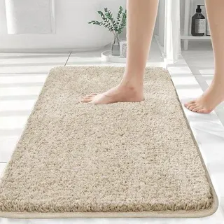 Große Badeunterlage für Badezimmer 70x120 cm - Weiches Mikrofaser, antilack und waschbar - Beige mit gummiertem Hintergrund - Bunt