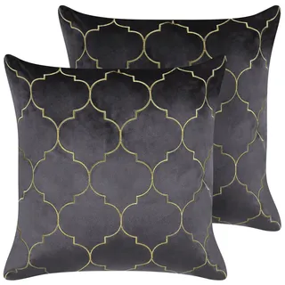 Beliani Dekokissen 2er-Set Grau 45/45 cm Alyssum , Textil , 45x45 cm , Heimtextilien, Wohntextilien, Kissen, Zierkissen