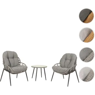 Poly-Rattan Garnitur HWC-N33, Balkon-Set Gartengarnitur Sitzgruppe Stuhl Beistelltisch ~ grau, Polst