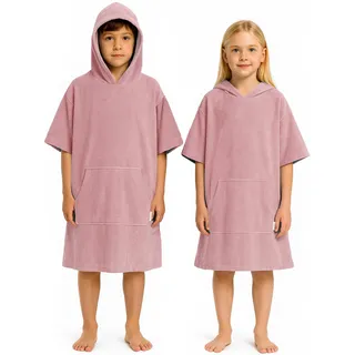 CalmyBEACH Leicht Frottee Badeponcho Kinder - Mädchen Jungen Baumwolle Poncho Handtuch Bademantel Badetuch Surf Strandponcho Kapuzenhandtuch 3-5 Jahre Altrose