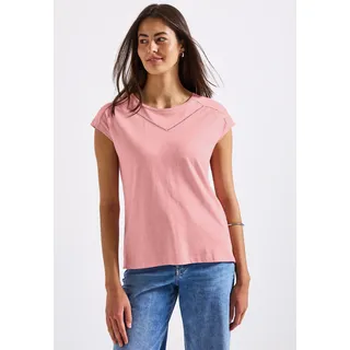 Shirttop STREET ONE, Damen, Gr. 36, blush peach, Jersey, Obermaterial: 50% Baumwolle, 50% Modal, unifarben, regular fit taillenbedeckt, Rundhals, Tops Shirttop, mit Deko-Tape