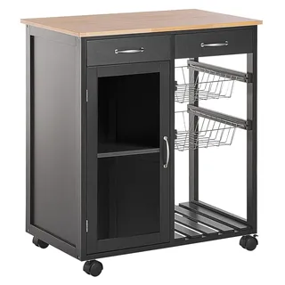 BELIANI Servierwagen Schwarz Holz und MDF-Platte mit Rädern 2 Körben 2 Schubladen Schrank Modern Klassisch Wohnzimmer Küche Wohnküche - Schwarz, Braun