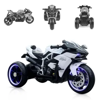 Moni Kinder Elektromotorrad Ninja, drei Kunststoffräder, LED-Beleuchtung, Mp3 weiß - Weiß