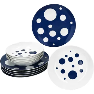 Mambocat Pula dunkelblau 12tlg Tafelservice Porzellan Speiseteller Suppenteller Punkte
