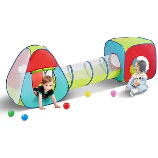 Vevor 3-in-1-Spielzelt für Kinder mit Tunnel für Jungen, Mädchen, Babys und Kleinkinder, Pop-Up-Spielhaus für drinnen und draußen mit Tragetasche und Spanngurten als Geburtstagsgeschenk, Rot/Gelb/Blau