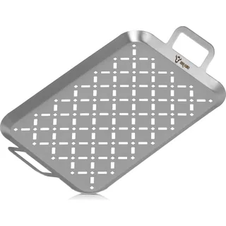 BBQ-Toro Edelstahl Grillschale | 44 x 26 x 4,5 cm | Grillpfanne, Gemüseschale, Tropfschale - Silber