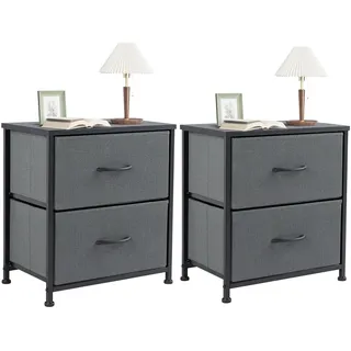 NEWBULIG kleine Kommode mit 2 Stoff Schubladen Seite Schlafzimmer Ende Tabelle Kinder Nachttisch Lagerung Möbel für 25 Zoll hohe Nacht Stand für Schrank, Eingang, College Dorm, Grau