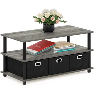 Furinno Frans Turn-N-Tube Konsolentisch mit Schubladen, Französische Eiche/Schwarz/Schwarz