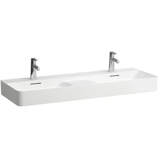 LAUFEN VAL Doppelwaschtisch, 1 Hahnloch, mit Überlauf, 1200x420mm, semi-trockener Bereich mittig, H8142824001041, Farbe: Weiß mit LCC