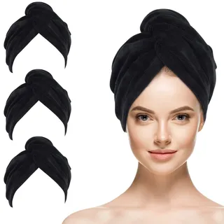 Sinland Haarhandtuch 25 x 65 cm schwarz 3 St.