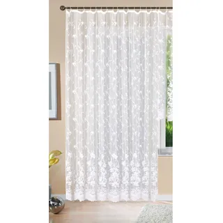Gardinenbox Gardine Store Langstore Jacquard Koblenz HxB 245x300 cm Kräuselband Universalband Weiß Blumenmuster Transparent Voile Vorhang Wohnzimmer