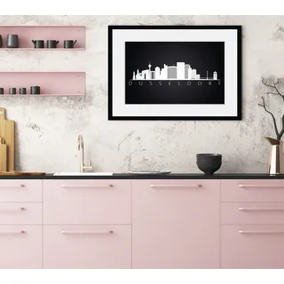 Bild QUEENCE "Düsseldorf Sehenswürdigkeiten", schwarz (farbe rahmen: schwarz, farbe bild(er): schwarz), B:70cm H:50cm, Acrylglas, Holz, Papier, Bilder, Bild, HD Premium Poster-Druck inkl. Holzrahmen