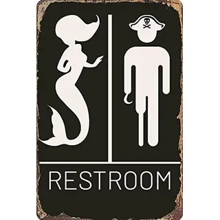 Nautisches Toilettenschild – Piraten- und Meerjungfrauen-Themen-Dekoration für Strand und Ozean-inspirierte Badezimmer, lustiges Badezimmerschild, 30,5 x 20,3 cm (515)