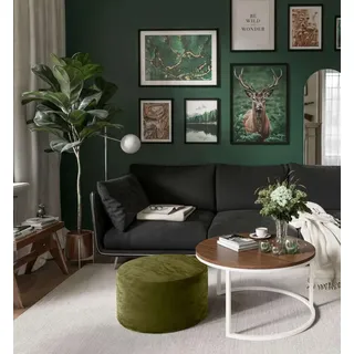 Runde CIRI-Bank mit Pouf Wotan Eiche Artisan Stirling - Grün, bordeaux, Blau, Grau, Beige, Hellblau, Rosa, Gelb