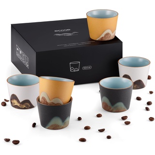 ecooe Espressotassen Set Dickwandig aus Steingut 6 x 90ml, Handgefertigt Porzellan Kaffeetassen, Hochwertige Keramik Teetassen Set, Geschenke für Frauen Männer Weihnachtsgeschenke, Tee, Sake, Doppio