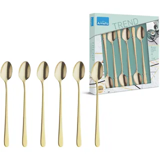 Amefa Latte Macchiato Löffel Set 6-tlg. Edelstahl 19,8 cm Gold satiniert