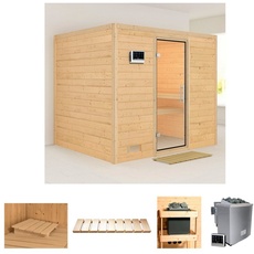 Bild Sauna »Soraja«, (Set), 9-kW-Bio-Ofen mit externer Steuerung, beige