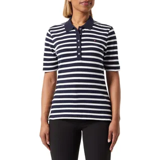Tommy Hilfiger 1985 REG Pique Stripe Polo SS Kurzarm Poloshirts Damen, Blau (Breton Desert Sky/Ecru), S