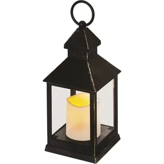 EMOS Antike Laterne mit LED Kerze, Vintage Design und Flammeneffekt, IP20 für Innen, Batteriebetrieben (3x AAA), 10000 Stunden, Warmweisse Lichtfarbe, 6 Stunden Timer Funktion, 10,5 x 24 cm, schwarz