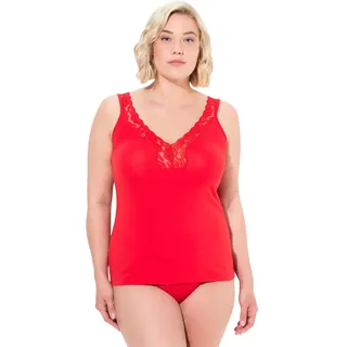 Ulla Popken Damen Top, Spitze, V-Ausschnitt, Slim Trägershirt Cami Shirt, Salsa, 66-68 EU