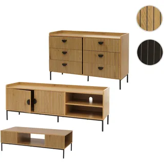 Wohnzimmer-Set HWC-O39, TV-Rack Kommode Couchtisch, Ablage Schubladen, Melamin MDF ~ natur