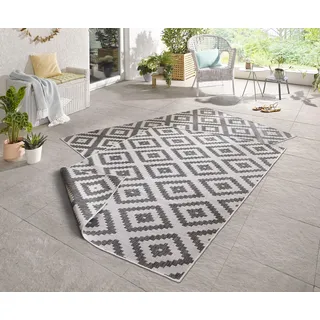 HANSE HOME NORTHRUGS Teppich »Malta Wendeteppich«, rechteckig, 5 mm Höhe, In- Outdoor, Wetterfest Modernes Geometrisches Muster Läufer für Balkon Terrasse Garten Wintergarten Wohnzimmerteppich Wasserfest, Polypropylen, Grau,Creme, 200x290cm