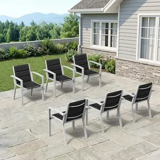 Gartenstühle Stapelbar, 6er Set Aluminium Gartenstuhl mit Armlehnen, Garten Stapelstühle, Balkonstühle, Garten Esszimmerstühle, Wetterfeste Terrassenstühle, Hellgrau - Hellgrau