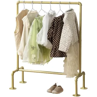 DOFURNILIM Industrielle Kinderrohre, Kleiderständer, Kinder-Kleiderständer, hängende Kleiderstange, Aufbewahrung, Regal, Regale, goldfarbenes Metall