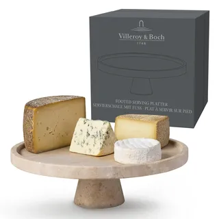 Villeroy & Boch Manufacture Travertine Servierschale mit Fuß Beige, Handarbeit, Elegantes Design aus Naturstein in Sandton, Schale, Tischdeko Stein, Dekoration, Geschirr, Travertin