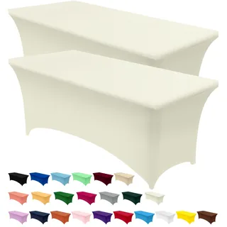 Utopia Kitchen Spandex-Tischdecke, 2 Stück, Elfenbein, eng, tailliert, waschbar und knitterfrei, dehnbar, rechteckig, für Terrassentische, Hochzeiten, Bankett und Partys [183x76x76 cm (LxBxH)