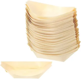 YUNXIA SW Essbare Bambus Schalen 50 Stück - Abbaubare Palmblatt Schiffchen für Fingerfood, Snacks, Grillen, Salate (14 x 8cm)