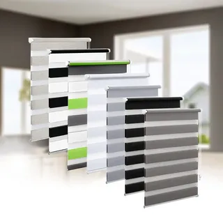 Eurohome Doppelrollo Klemmfix ohne Bohren, Duo Rollo,110cm x 130cm (Stoffbreite 106 cm) Grau Transparentes und undurchsichtiges Sichtschutz Rollo mit Klemmträgern für Fenster und Türen