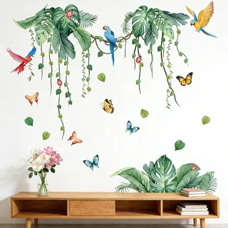 2 Stück Wandtattoo Tropische Blätter, Pflanzen Wandaufkleber, Wandaufkleber Hängende Weinrebe, Wandsticker Tropische Pflanzen Palme, geeignet für Sofas, Wohnzimmer und Schlafzimmer