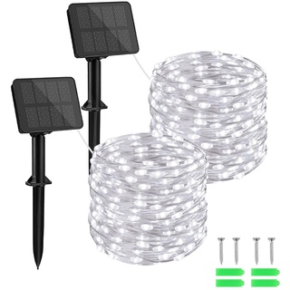 aifulo Solar Lichterkette Aussen, 2x10M 100 LED Lichterkette Außen Solar, 8 Modi IP65 Wasserdicht Solarlichterkette Außen mit Smart Control für Terrasse, Garten, Hochzeit, Party, Festival, Balkon