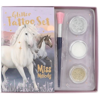 DEPESCHE 12657 Miss Melody Night Horses - Glitzer Tattoo Set für Kinder mit 41 Klebetattoos, 1 Pinsel und 3 Glitzer-Puder in Silber, Weiß und Gold