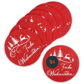Micasa Sucasa Deko Filzuntersetzer rund in Rot (8er Set, Ø 12cm, Höhe 0,3cm) – Edle Weihnachtsdeko Untersetzer für Gläser & Tassen aus Filz – Perfekt für Weihnachten & gemütliche Winterabende