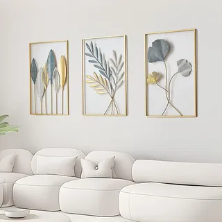 Mocoli Wanddeko, 3 Stück Wand deko Wohnzimmer 43x30cm Wanddekos Metall Schlafzimmer Wall Decoration Living Room Gold Modern Metall BläTter Wanddeko für Wohnzimmer Schlafzimmer