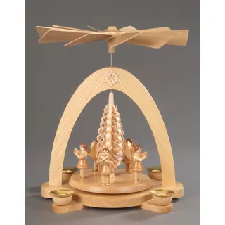 Weihnachtspyramide ALBIN PREISSLER "5 Engel mit Spanbaum, Handwerkskunst aus dem Erzgebirge", beige (natur), B:23cm H:28cm T:18cm, Massivholz, Weihnachtspyramiden, Weihnachtspyramide, Weihnachtsdeko aus Holz