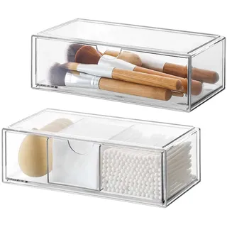DoocliB Kosmetik Organizer Set of 2, Acryl Schubladen Stapelbar, Make Up Aufbewahrung Transparent, für Schlafzimmer Schminktisch Badschrank Spiegelschrank Innen