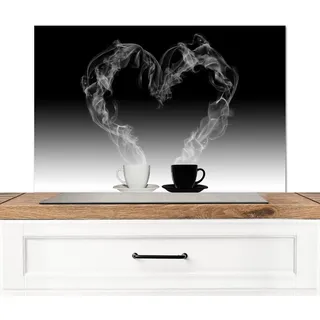 MuchoWow Spritzschutz Küche Kaffee - Herz - Schwarz und weiß - Tassen 90x60 cm , Weiß , Metall , Rechteckig , 90x0.3x60 cm , rostfrei , Küchenzubehör, Küchenhelfer, Küchenutensilien