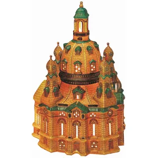 Dekohaus , Braun, Grün , Keramik , Kirche , 17x26x16 cm , LED-Beleuchtung , Dekoration, Dekofiguren & Skulpturen, Dekoobjekte