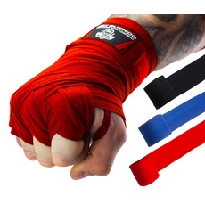 DBX BUSHIDO SPORT Bandagen Boxen - Baumwolle Boxbandagen Herren - Flexibel Box Bandagen Männer mit Starkem Klettverschluss - Boxing Bandage für den Kampfsport (4m, Rot)