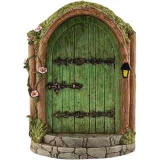 Grüne Fee Holz Miniatur-Feengartentüren Outdoor Mini Zwerg Haus Zubehör für Baumstamm Ornamente Gartenskulptur Dekor