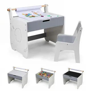 Costway Kindertisch mit Stuhl grau(2-tlg) , Grau , Holzwerkstoff , 61.5x59x47 cm , Babymöbel & Kindermöbel, Kinderzimmer & Jugendzimmer, Kindersitzgruppe