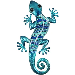 ROCKING GIFTS Wanddeko Eidechse, Gecko, Blau, Metall, 28x15 cm, Terrassendekoration, Garten